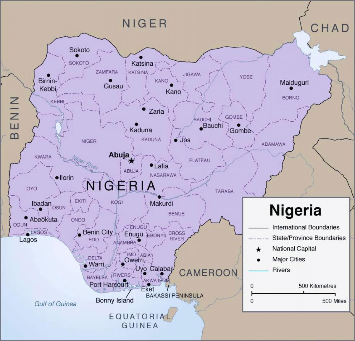 Ayrıntılı Nijerya haritası 
