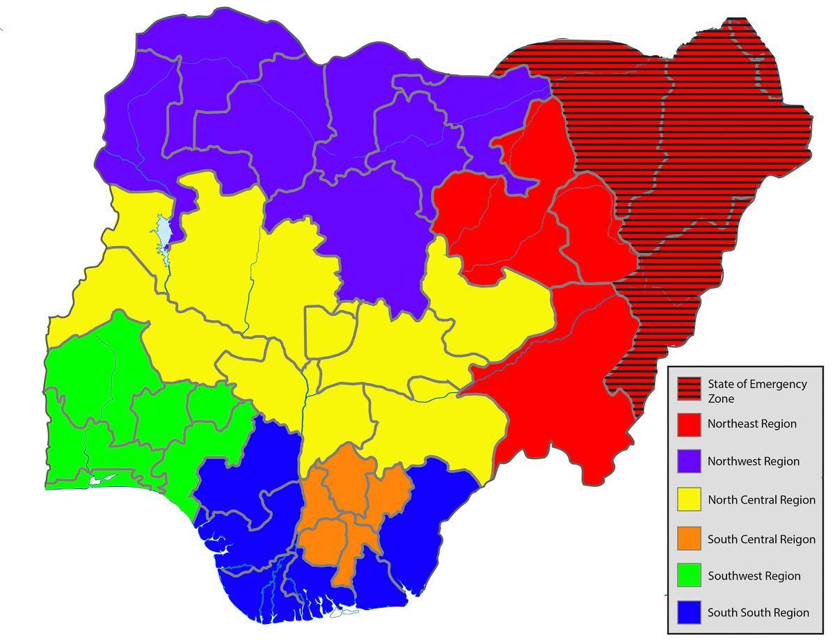 Nijerya haritası tüm gösteren Devletleri 