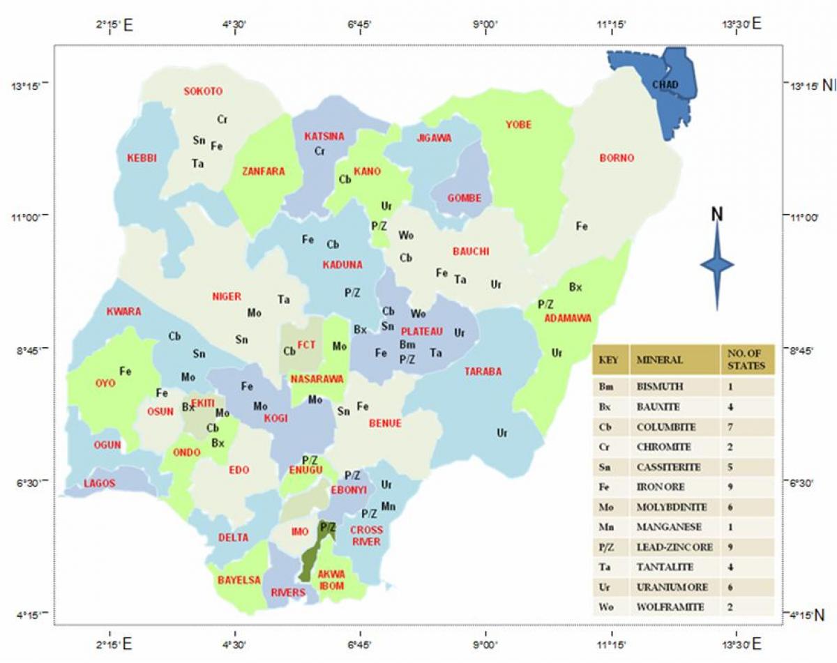 Nijerya doğal kaynaklar haritası