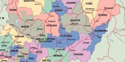 Nijerya eyalet ve şehirler ile harita 
