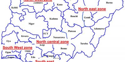 Nijerya haritası altı jeopolitik bölgeleri gösteren 
