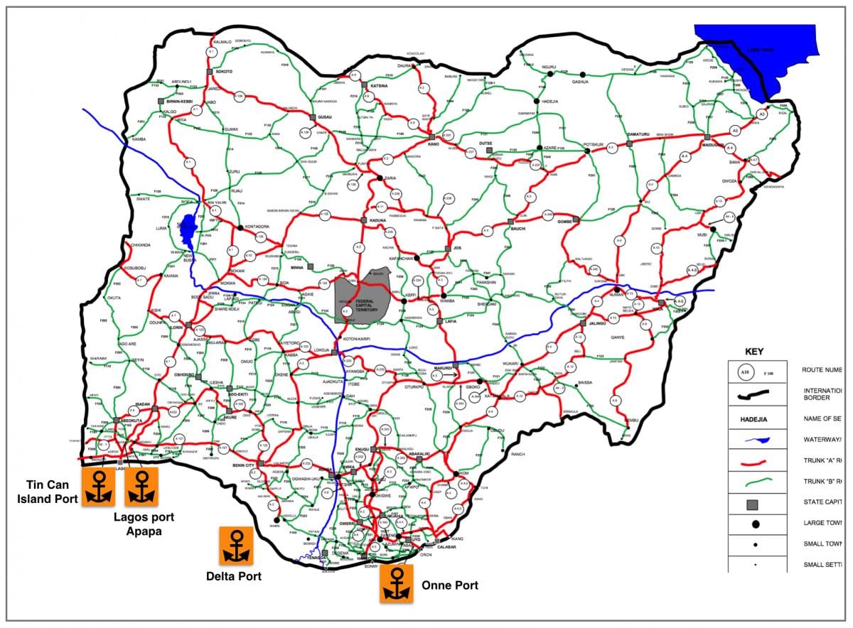 Nijerya haritası yol ağı gösteren