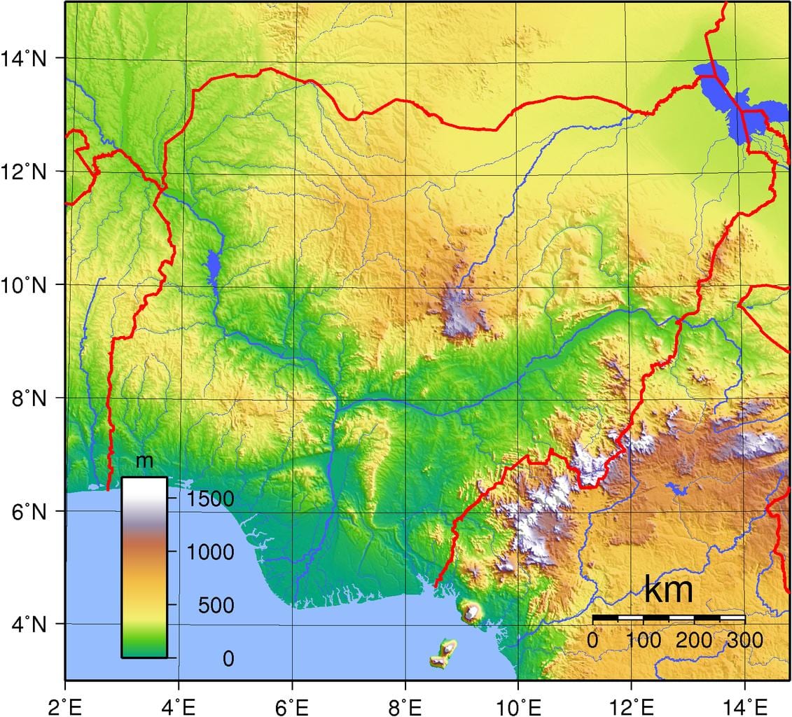 Nijerya haritası topografik