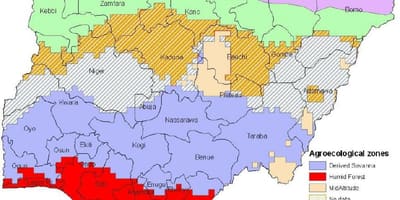 Nijerya harita ekolojik bölgeleri gösteren 