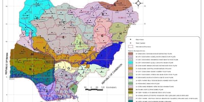 Nijerya haritası farklı bitki örtüsü bölgeleri gösteren 